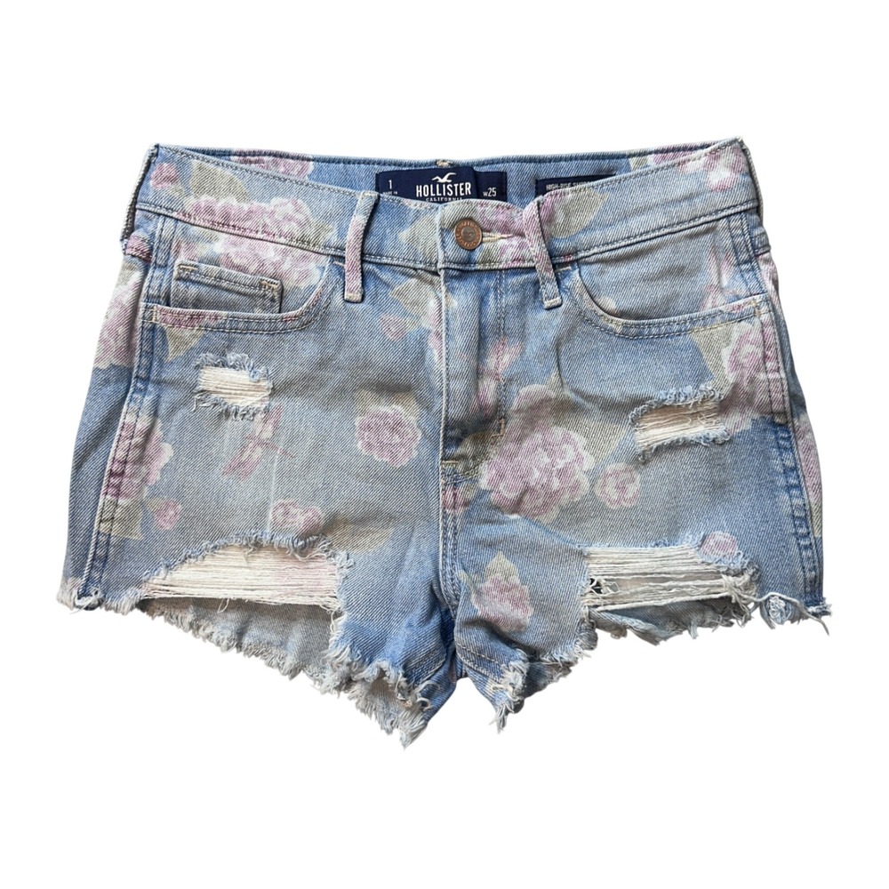 Hollister Shorts Womens 1 W25 Blue Floral High-Rise Short-Short Vintage Stretch